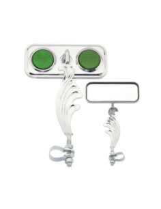 Rectangle Wing Mirror Chrome Left Green Reflectors.